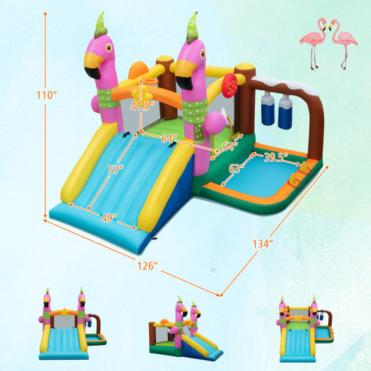 7-in-1 Flamingo Inflatable Bounce House with Slide without Blower