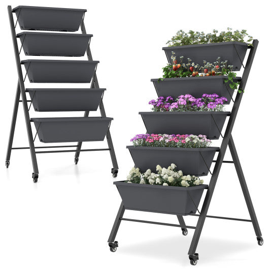 5-Tier Vertical Raised Garden Bed with Wheels and Container Boxes