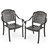 Set of 2 Cast Aluminum Patio Chairs with Armrests-Brown