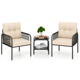 3 Pieces Patio Bistro PE Outdoor Wicker Rattan Furniture Conversation Set-Beige