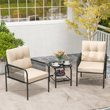 3 Pieces Patio Bistro PE Outdoor Wicker Rattan Furniture Conversation Set-Beige