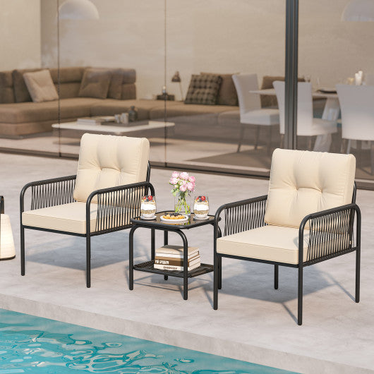 3 Pieces Patio Bistro PE Outdoor Wicker Rattan Furniture Conversation Set-Beige