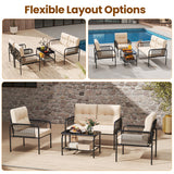 4 Pieces Patio Furniture Set PE Rattan Sofa Chairs with Loveseat-Beige