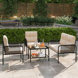 4 Pieces Patio Furniture Set PE Rattan Sofa Chairs with Loveseat-Beige