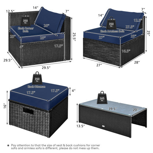 8 Pieces Patio Rattan Storage Table Furniture Set-Navy