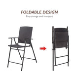 Set of 4 Folding Rattan Bar Chairs with Footrests and Armrests for Outdoors and Indoors