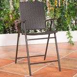 Set of 4 Folding Rattan Bar Chairs with Footrests and Armrests for Outdoors and Indoors