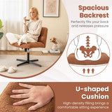 Office Armless Chair Cross Legged with Imitation Lamb Fleece and Adjustable Height-Brown