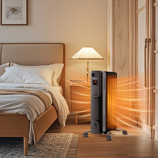 Oil Filled Radiator Heater with Adjustable Thermostat-Black