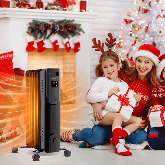 Oil Filled Radiator Heater with Adjustable Thermostat-Black