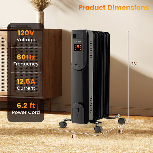 Oil Filled Radiator Heater with Adjustable Thermostat-Black