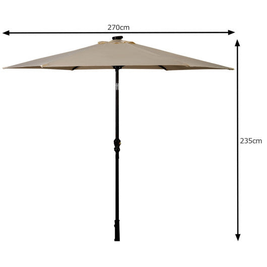 9FT Patio Solar Umbrella LED Patio Market Steel Tilt W/ Crank Outdoor New-beige