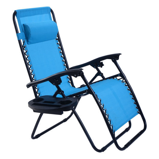 2 Pieces Folding Lounge Chair with Zero Gravity-Light Blue