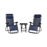 3 Pieces Folding Portable Zero Gravity Reclining Lounge Chairs Table Set-Navy