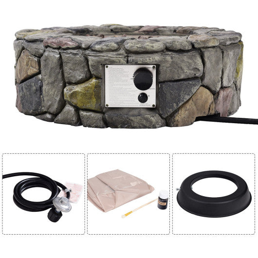 28 Inch Propane Gas Fire Pit with Lava Rocks and Protective Cover