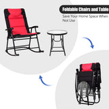 3 Pcs Outdoor Folding Rocking Chair Table Set with Cushion-Black&Red