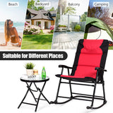 3 Pcs Outdoor Folding Rocking Chair Table Set with Cushion-Black&Red