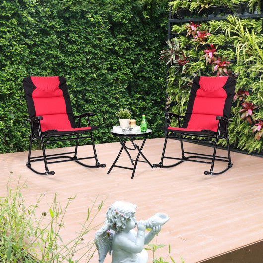 3 Pcs Outdoor Folding Rocking Chair Table Set with Cushion-Black&Red