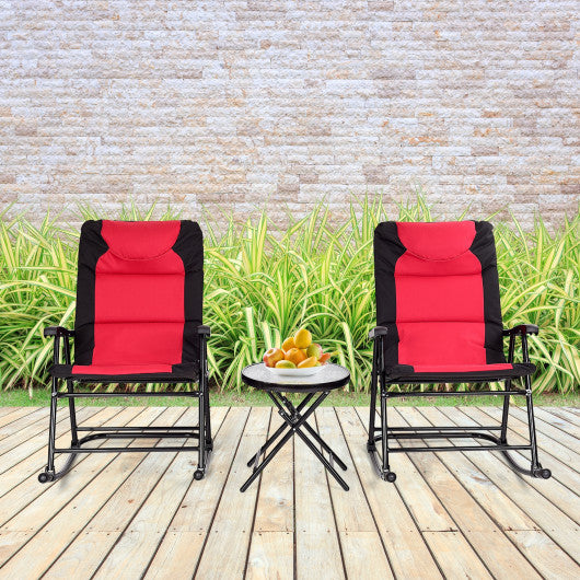 3 Pcs Outdoor Folding Rocking Chair Table Set with Cushion-Black&Red