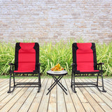 3 Pcs Outdoor Folding Rocking Chair Table Set with Cushion-Black&Red