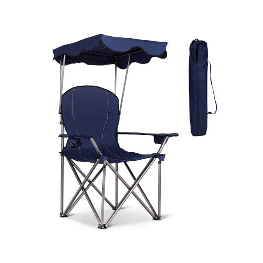 Portable Folding Beach Canopy Chair with Cup Holders-Blue