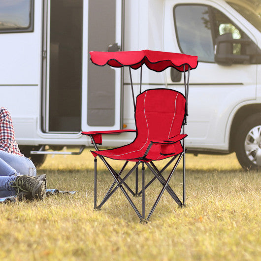 Portable Folding Beach Canopy Chair with Cup Holders-Red