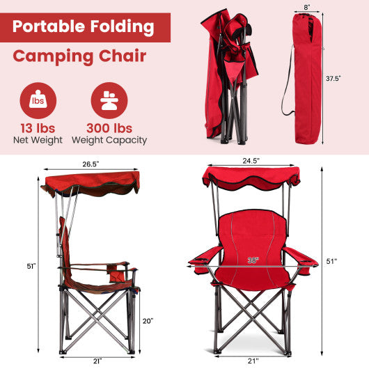 Portable Folding Beach Canopy Chair with Cup Holders-Red