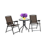 3 Pieces Bistro Patio Garden Furniture Set with Round Table and Folding Chairs