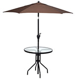 32 Inch Outdoor Patio Round Tempered Glass Top Table with Umbrella Hole