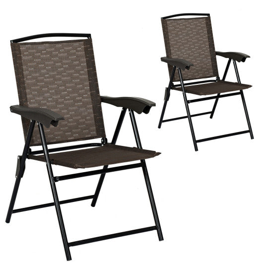 2 Pieces Folding Sling Chairs with Smooth Armrests and Adjustable Back for Patio