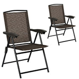 2 Pieces Folding Sling Chairs with Smooth Armrests and Adjustable Back for Patio