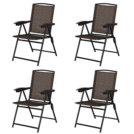 4 Pieces Folding Dining Chairs with Smooth Armrests and Sling Back