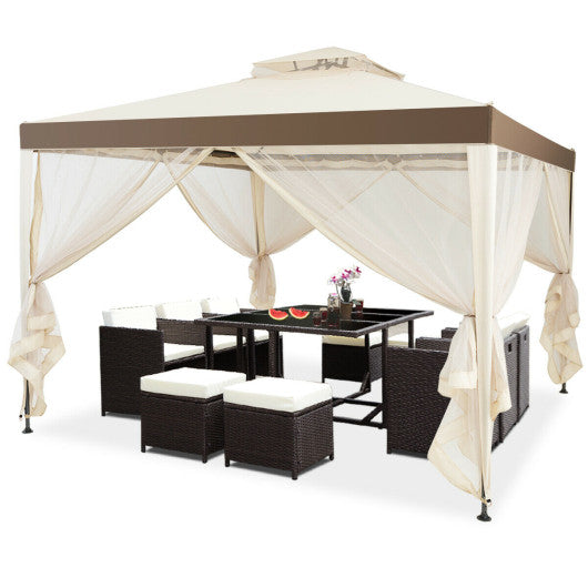 Canopy Gazebo Tent Shelter Garden Lawn Patio with Mosquito Netting-Beige