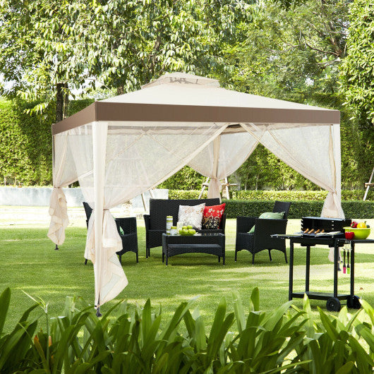 Canopy Gazebo Tent Shelter Garden Lawn Patio with Mosquito Netting-Beige