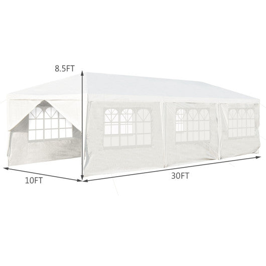 10 x 30 Feet Outdoor Canopy Tent with 6 Removable Sidewalls and 2 Doorways-White