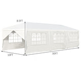 10 x 30 Feet Outdoor Canopy Tent with 6 Removable Sidewalls and 2 Doorways-White