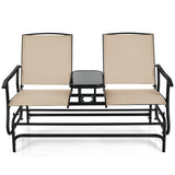 2-Person Rocking Loveseat with Mesh Fabric and Tempered Glass Table