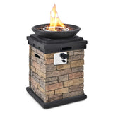 40000BTU Outdoor Propane Burning Fire Bowl Column Realistic Look Firepit Heater-Brown