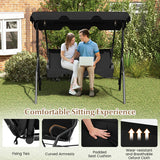 3 Seat Outdoor Patio Canopy Swing with Cushioned Steel Frame-Black