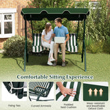 3 Seat Outdoor Patio Canopy Swing with Cushioned Steel Frame-Green