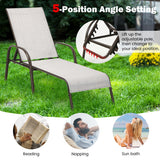 Adjustable Patio Chaise Folding Lounge Chair with Backrest-Gray