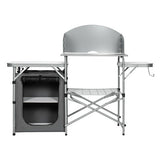 Foldable Outdoor BBQ Portable Grilling Table With Windscreen Bag-Gray