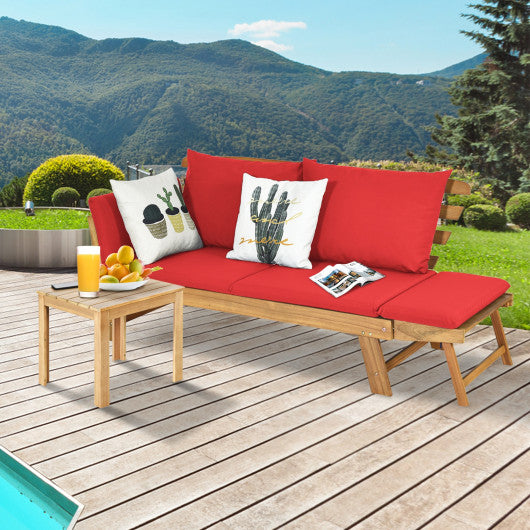 Adjustable  Patio Convertible Sofa with Thick Cushion -Red