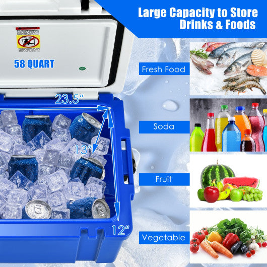 58 Quart Leak-Proof Portable Cooler  Ice Box for Camping-Blue