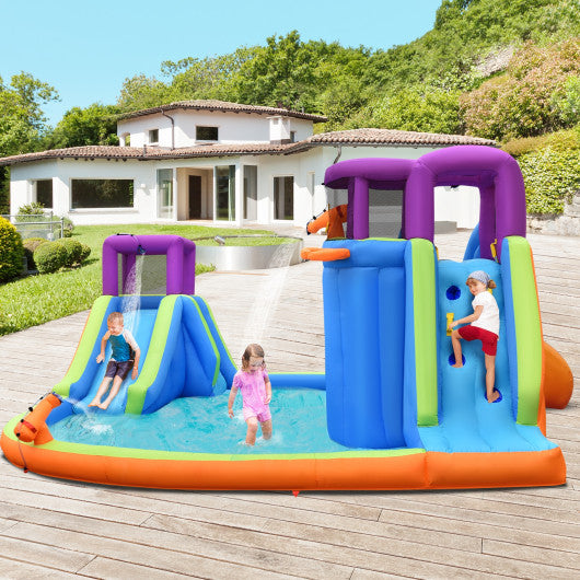 6-in-1 Inflatable Dual Water Slide Bounce House Without Blower