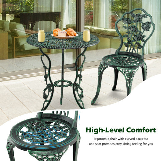 Outdoor Cast Aluminum Patio Furniture Set with Rose Design-Green