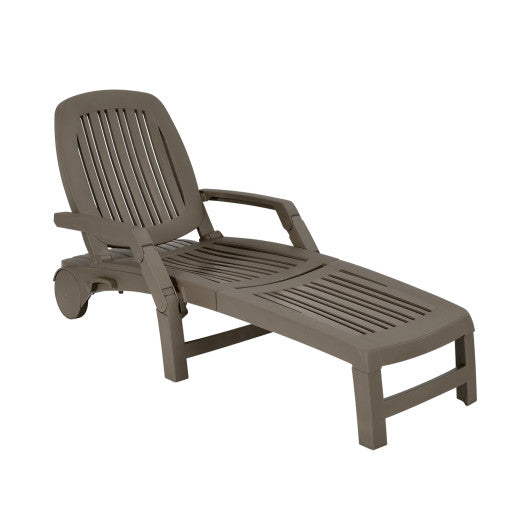 Adjustable Patio Sun Lounger with Weather Resistant Wheels-Brown