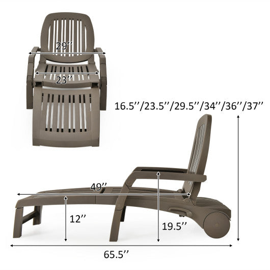 Adjustable Patio Sun Lounger with Weather Resistant Wheels-Brown