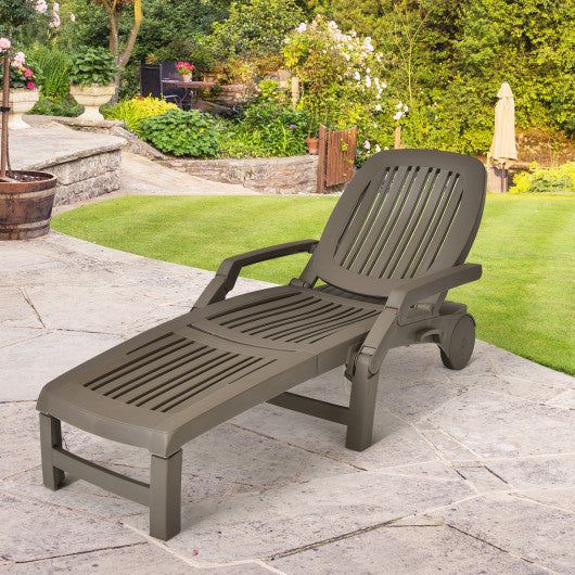 Adjustable Patio Sun Lounger with Weather Resistant Wheels-Brown