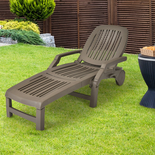 Adjustable Patio Sun Lounger with Weather Resistant Wheels-Brown